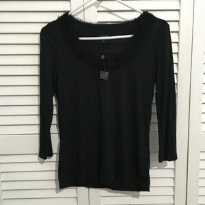 NWT Talbots Women's‎ Blouse Black Feathered Accents Modal Silk Blend Size XS
